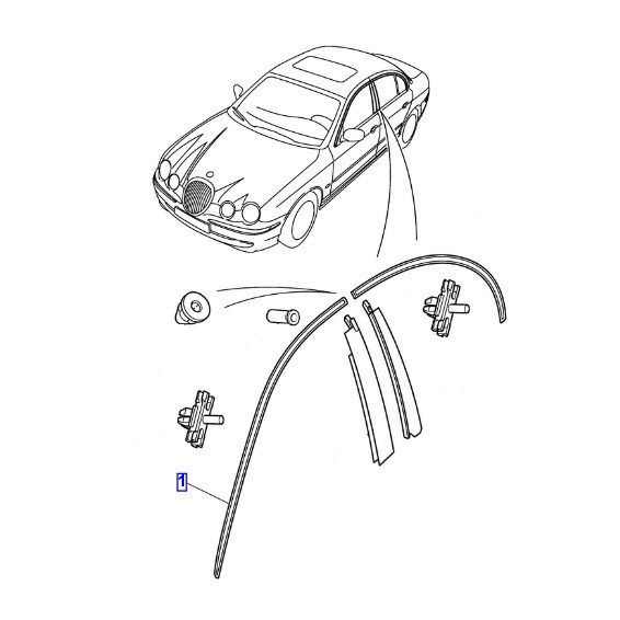 Jagbits Jaguar Parts USED DRIP RAIL BRIGHT FINISH, PASSENGER FRONT